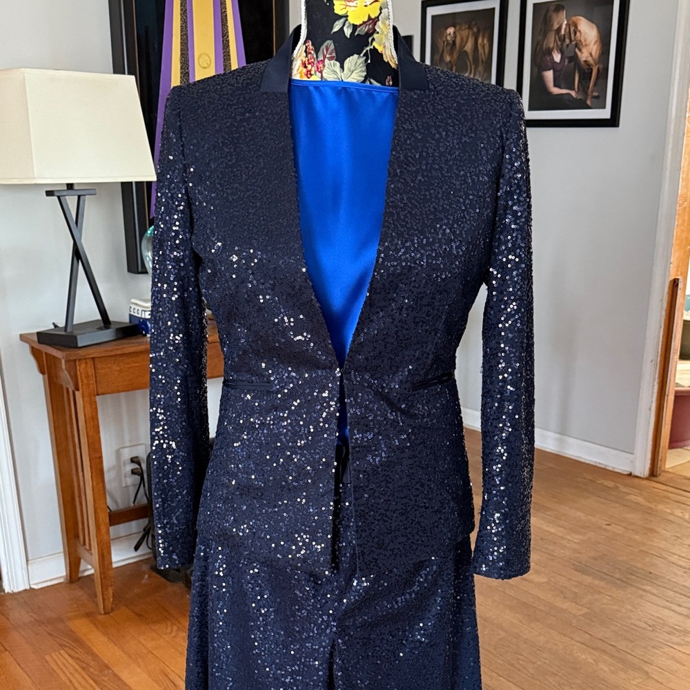Tahari Luxe Midnight Blue Sequin Pantsuit